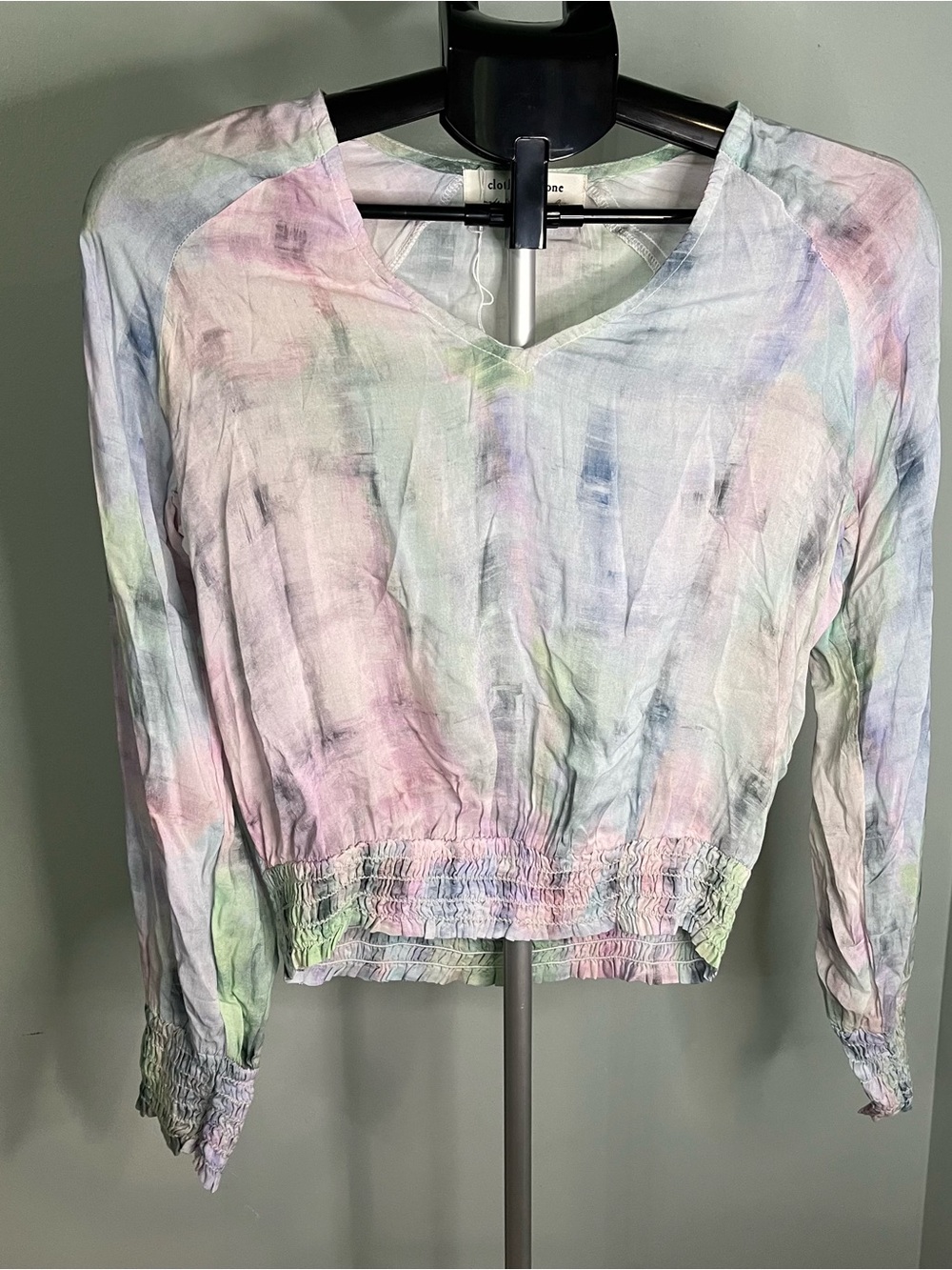 Anthropologie Pastel Tie-Dye V-Neck Long Sleeve Top in Pink, Blue, Green